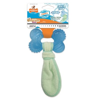 Nylabone Puppy Freezer Bone With Wash Cloth Pindakaassmaak MEDIUM TOT 16 KG