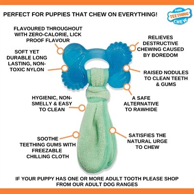 Nylabone Puppy Freezer Bone With Wash Cloth Pindakaassmaak MEDIUM TOT 16 KG