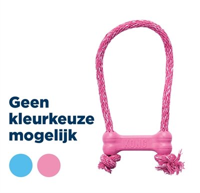 Kong Puppy Goodie Bone Rubber Met Touw Roze Of Lichtblauw Assorti 8,5X2X3 CM