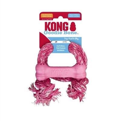 Kong Puppy Goodie Bone Rubber Met Touw Roze Of Lichtblauw Assorti 8,5X2X3 CM