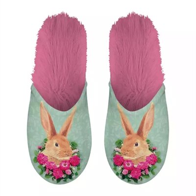 Merkloos Pantoffel Konijn Groen / Roze MAAT 39-42