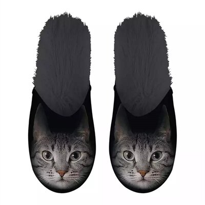 Merkloos Pantoffel Grijze Kat Zwart MAAT 39-42