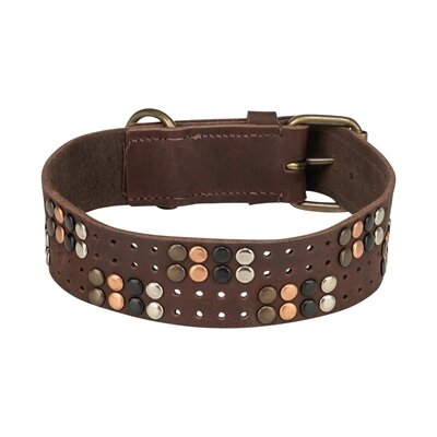 TRIXIE HALSBAND HOND RIVET RUSTIC VETLEER DONKERBRUIN