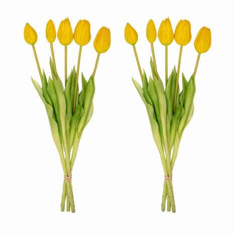 Tulip Bouquet – 10 Pieces – Mixed Colours – ‘Real Touch’ Artificial Tulips – 42 Cm (White/Green) Orange