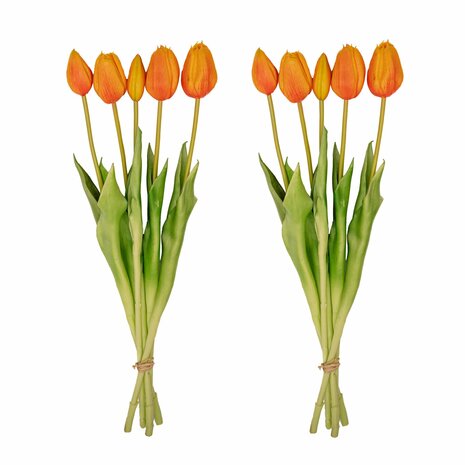 Tulip Bouquet – 10 Pieces – Mixed Colours – ‘Real Touch’ Artificial Tulips – 42 Cm (White/Green) Orange