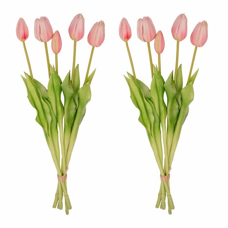 Tulip Bouquet – 10 Pieces – Mixed Colours – ‘Real Touch’ Artificial Tulips – 42 Cm (White/Green) Pink