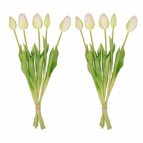 Tulip Bouquet – 10 Pieces – Mixed Colours – ‘Real Touch’ Artificial Tulips – 42 Cm (White/Green) Pink